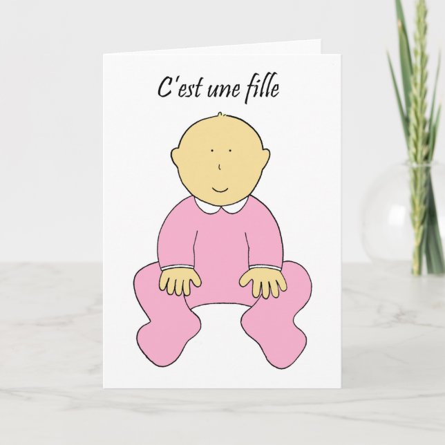 It's a Girl in French C'est une Fille Announcement (Front)