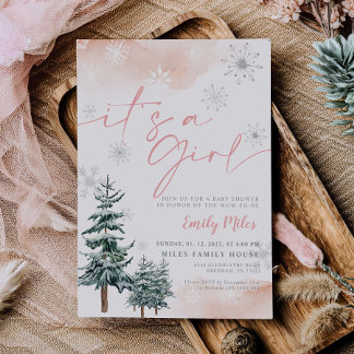 It's a girl invitation, Winter baby shower  Invitation
