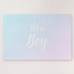 It's a Girl, It's a Boy baby shower gender reveal  Jigsaw Puzzle<br><div class="desc">It's a Girl, It's a Boy baby shower gender reveal jigsaw puzzle. guessing game, boy or girl? Half side is light pink, half side is light blue, colours blend at the centre area where there is a text that reveals the gender of the baby. check the collection for more options...</div>