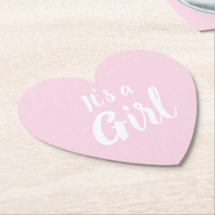 It's a Girl, light pink baby shower, gender reveal Paper Coaster
