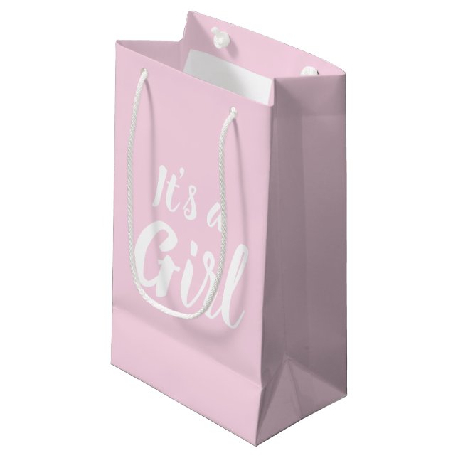 It's a Girl, light pink baby shower, gender reveal Small Gift Bag (Front Angled)