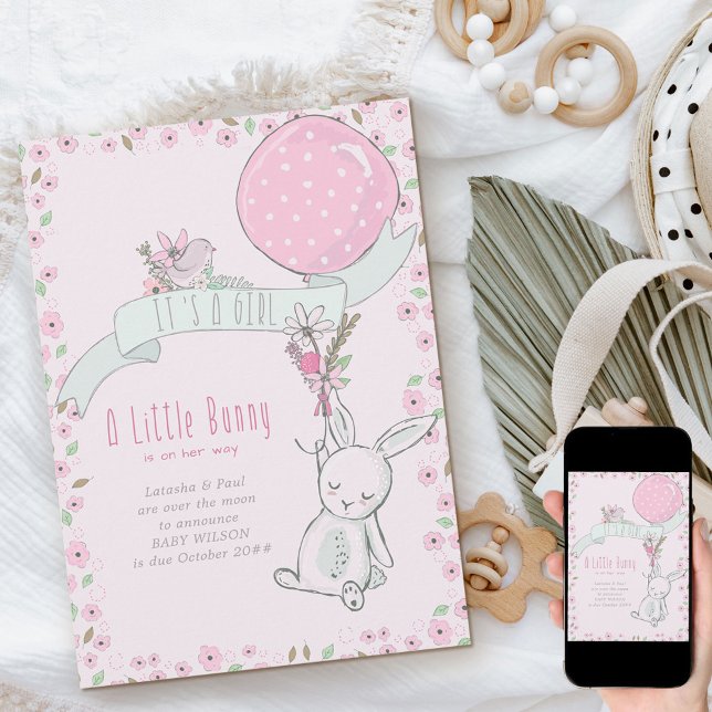 It's a Girl Little Bunny with Balloon Pregnancy Announcement (Creator Uploaded)