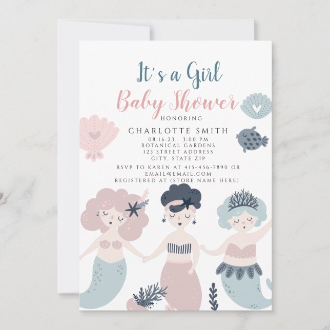 Its a Girl Little mermaid Baby shower Invitation (Front)