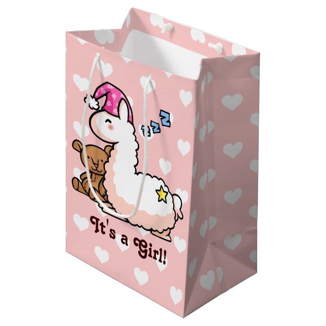 It's a Girl Llama! Medium Gift Bag (Front Angled)