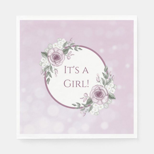 It's a Girl, Mauve Roses Baby Shower    Napkin (Front)