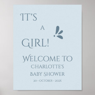 It's A Girl! Minimalism Pastel Blue Baby Shower Poster