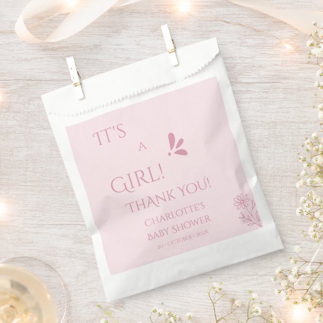 It's A Girl! Minimalism Pastel Pink Baby Shower Favour Bags (Clipped)