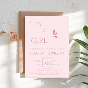 It's A Girl! Minimalism Pastel Pink Baby Shower Invitation