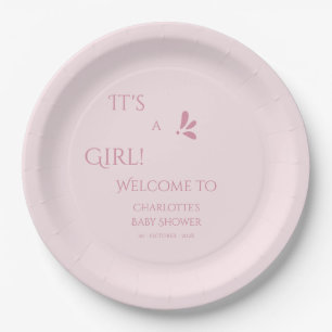 It's A Girl! Minimalism Pastel Pink Baby Shower Paper Plate