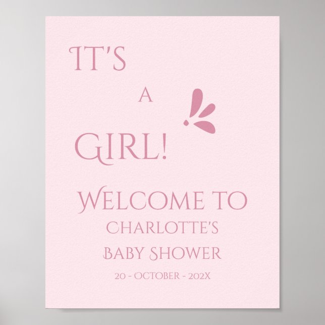 It's A Girl! Minimalism Pastel Pink Baby Shower Poster (Front)