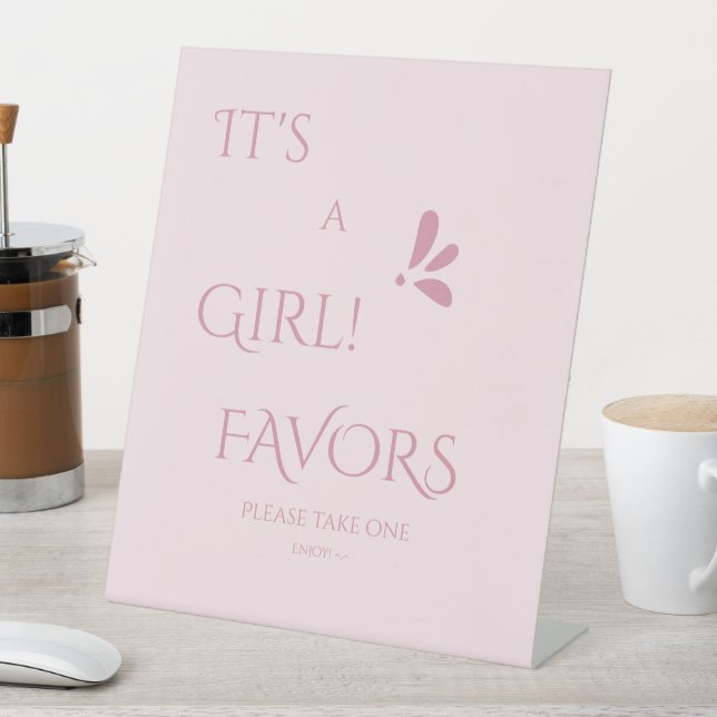It's A Girl! Minimalism Pastel Pink Favors Pedestal Sign (In SItu)