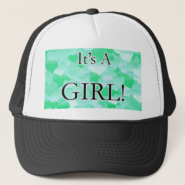It's A Girl! Minty Hearts Trucker Hat (Front)