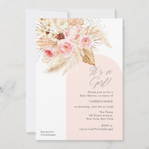 Its a Girl Modern Arch Boho Floral Baby Shower Invitation