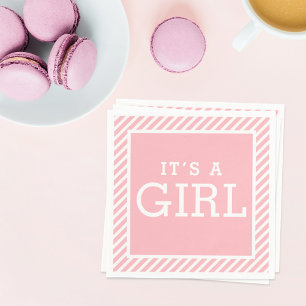 Its a Girl Modern Blush Pink Stripes Baby Shower Napkin