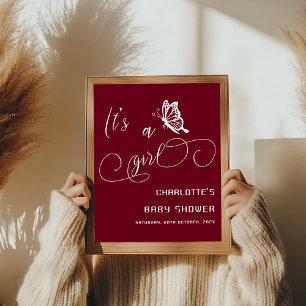 It's A Girl Modern Butterfly Baby Shower Welcome Poster