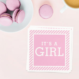 Its a Girl Modern Light Pink Stripes Baby Shower Napkin