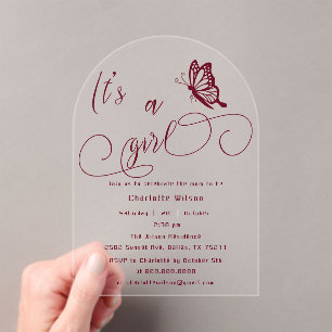 It's A Girl Modern Minimal Butterfly Baby Shower Acrylic Invitations