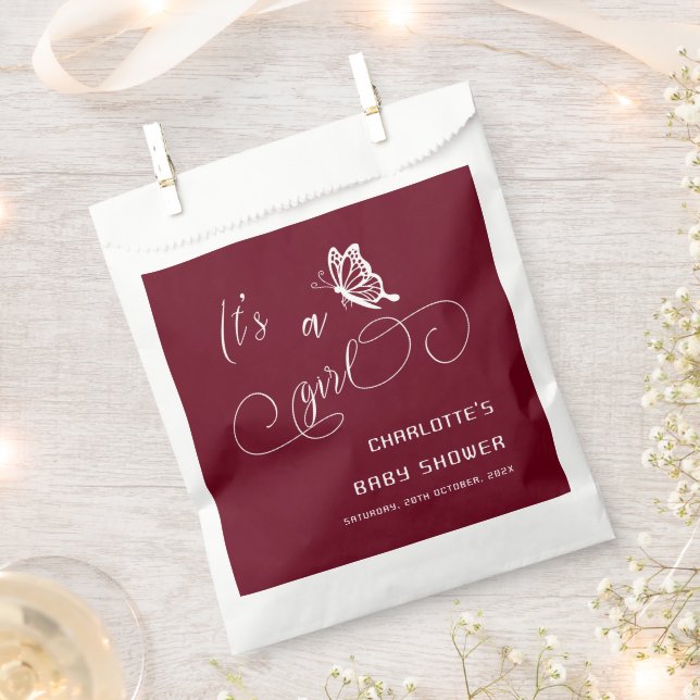 It's A Girl Modern Minimal Butterfly Baby Shower Favour Bags (Clipped)