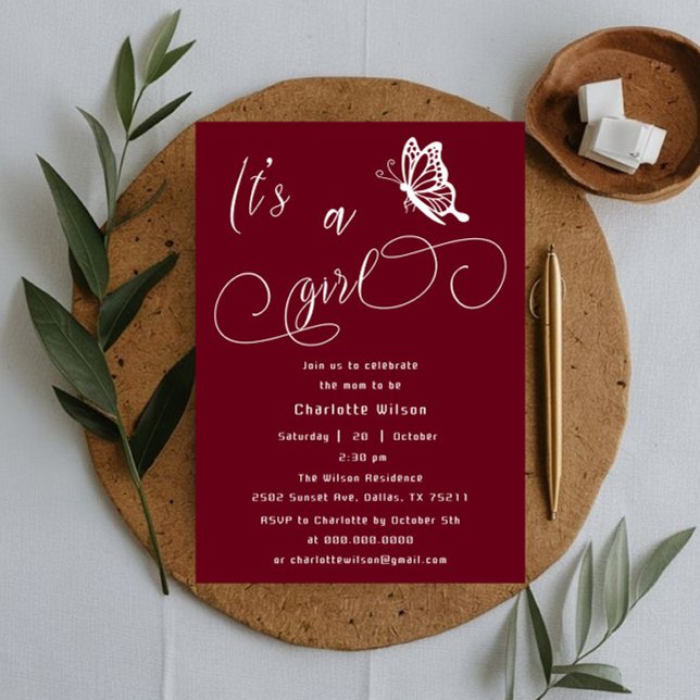 It's A Girl Modern Minimal Butterfly Baby Shower Invitation (Creator Uploaded)