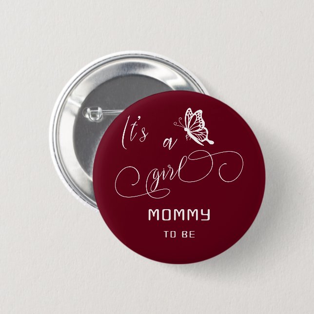 It's A Girl Modern Minimal Butterfly Mommy-to-be 6 Cm Round Badge (Front & Back)