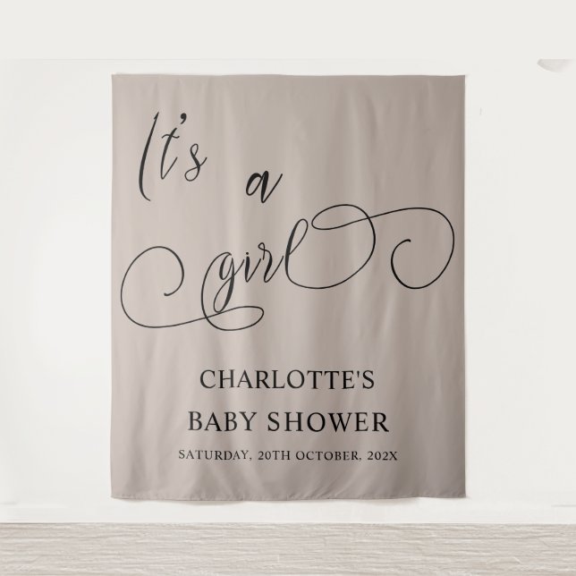 It's a Girl Modern Minimal Calligraphy Baby Shower Tapestry (Front)
