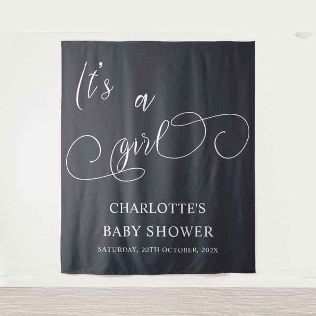 It's a Girl Modern Minimal Calligraphy Baby Shower Tapestry (Front)