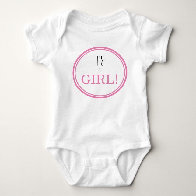 It's a Girl! Modern Pink Baby Gender Reveal  Bodysuit (Front)