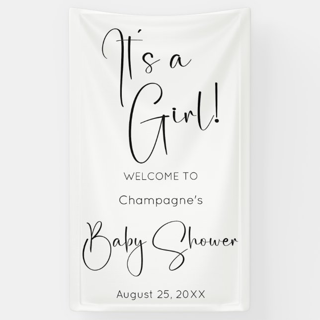 It's A Girl Modern Script Baby Shower Banner (Vertical)