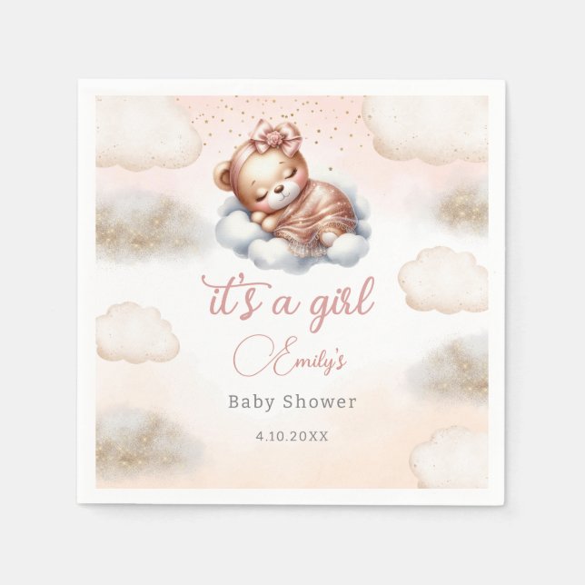It's a girl modern watercolor girl baby shower  napkin (Front)
