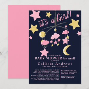 It's a Girl Moon Stars Mobile Baby Shower By Mail Invitation