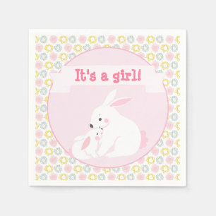 It's a girl  Mother & Baby Girl Bunny Baby Shower Napkin