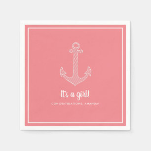 It's a Girl Nautical Pink Baby Shower Napkins