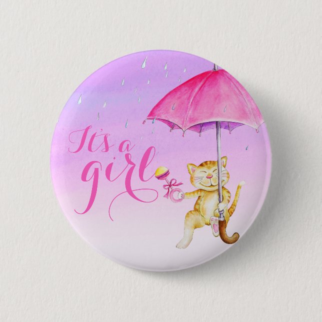 Its a girl new baby cat shower gender reveal 6 cm round badge (Front)