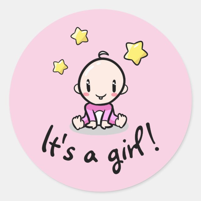 It's a girl!, newborn baby girl, round sticker (Front)