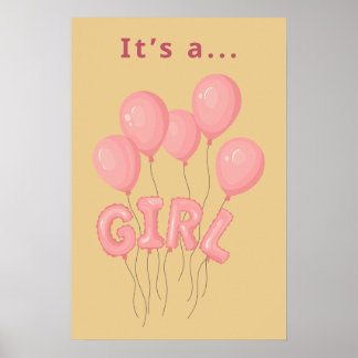 It's A Girl Nursery Decor Pink Balloon Print
