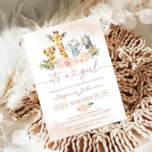 It's A Girl Party Animals Safari Baby Shower Invitation