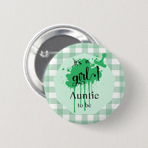 It's a Girl! Pastel Green Gingham Auntie-to-be 6 Cm Round Badge