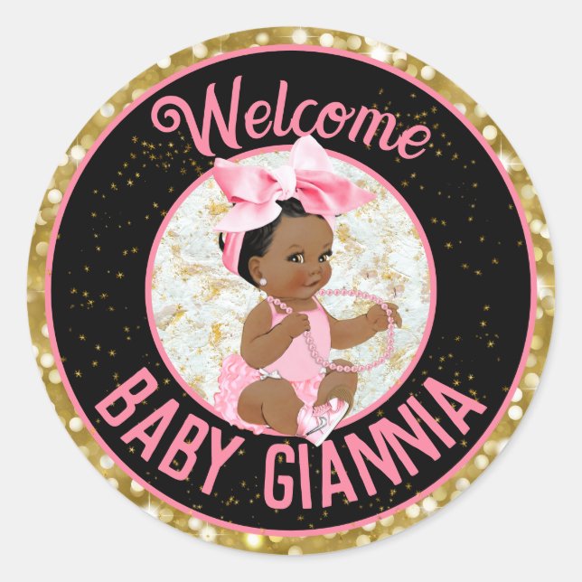 It's a Girl Pink and Gold Glitter Elegant Classic Round Sticker (Front)