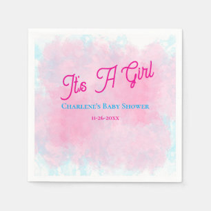 It's A Girl Pink & Aqua Watercolor Baby Shower  Napkin