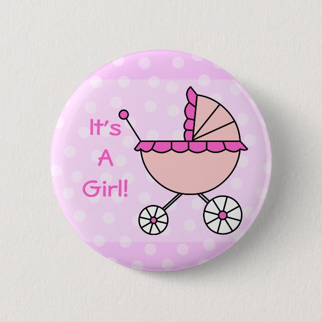 It's A Girl! Pink Baby Carriage 6 Cm Round Badge (Front)