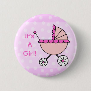 It's A Girl! Pink Baby Carriage 6 Cm Round Badge