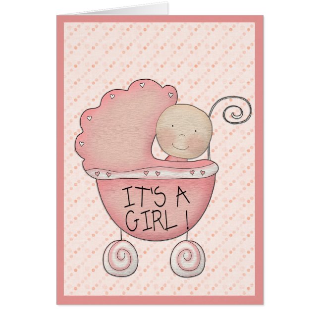 It's A Girl! Pink Baby Carriage Baby Photo (Front)