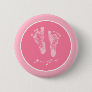 Its a Girl Pink Baby Footprints Birth Announcement 6 Cm Round Badge