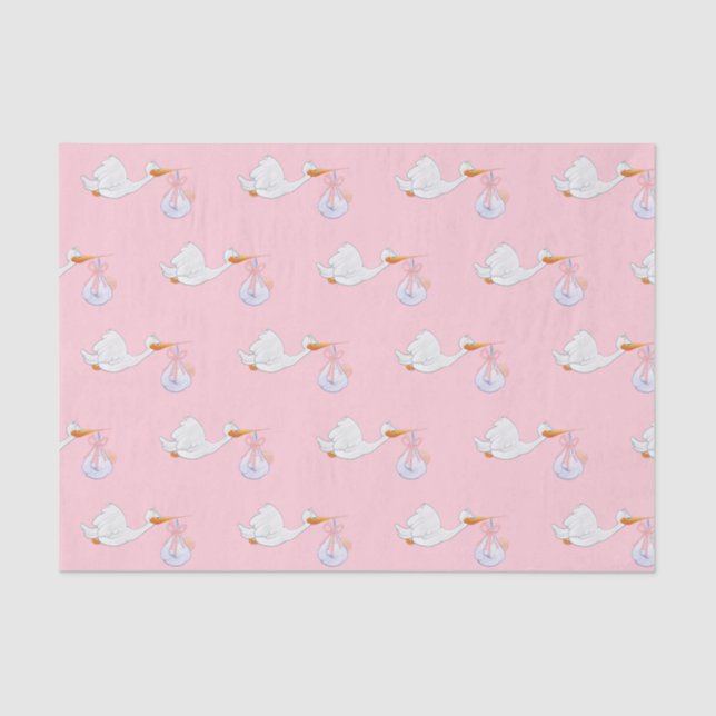 It's a Girl Pink Baby Girl Stork Tissue Paper (Front)