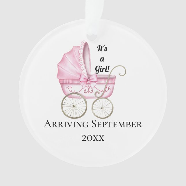 It's A Girl! Pink Baby Pregnancy Announcement Ornament (Front)