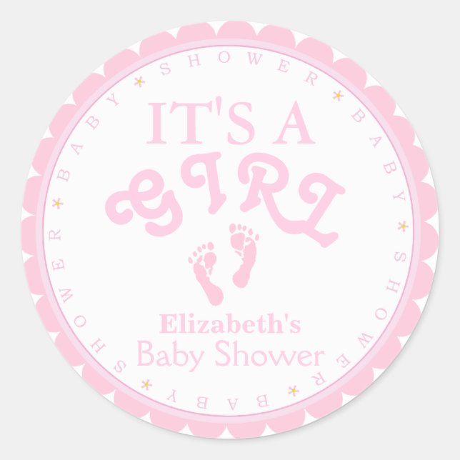 It's A Girl-Pink Baby Shower Favour Classic Round Sticker (Front)