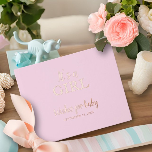 It's a girl Pink Baby Shower Gold Foil Guest Book (Creator Uploaded)