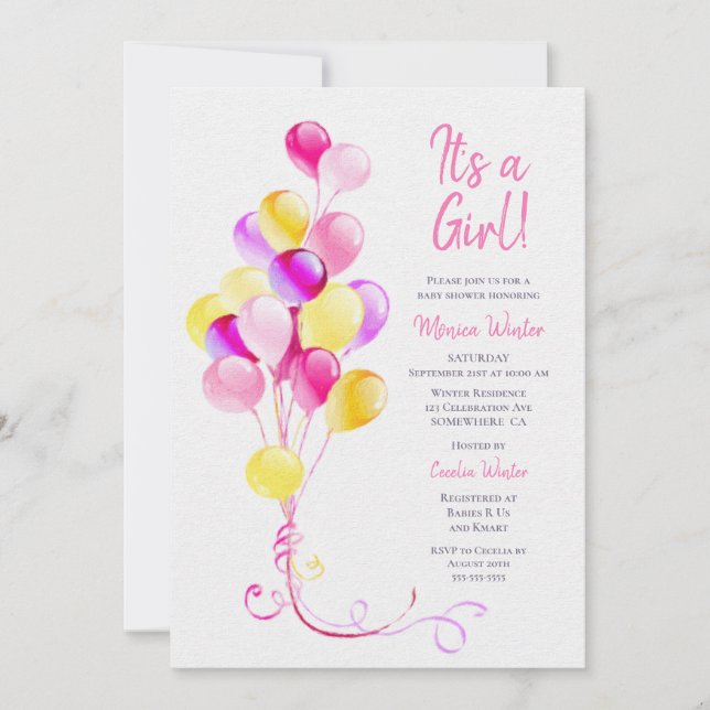 Its a Girl Pink Baby Shower Invitation (Front)