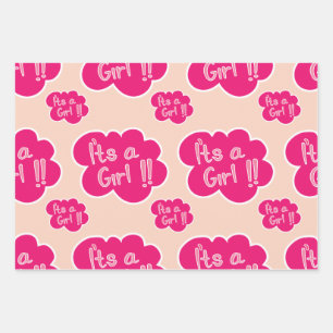 It's a girl pink baby shower wrapping paper sheet