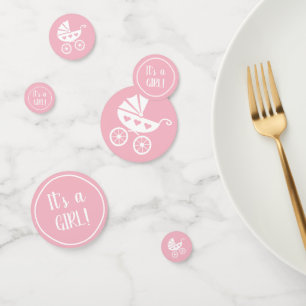 It's a girl pink baby stroller baby shower party confetti